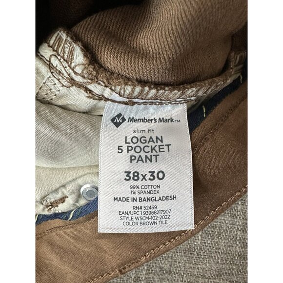 Members Mark Mens Slim Fit Pants Size 38x30 Brown Logan Stretch 5 Pockets - Picture 6 of 7